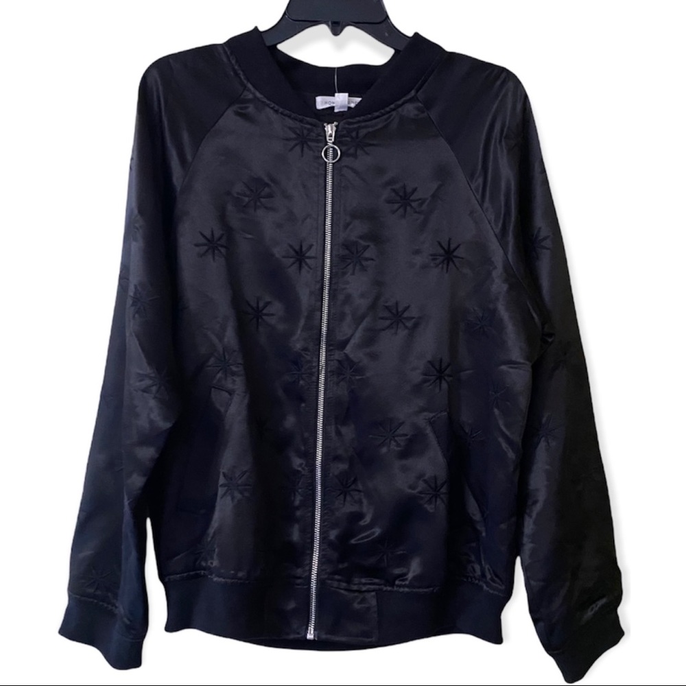 PacSun Honey Punch Black Stars Bomber Jacket, size Large, NWT